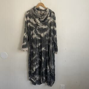 Dress To Kill Lagenlook Tie-Dye Maxi Dress Grey Polka Dot Sheer Wearable Art OS